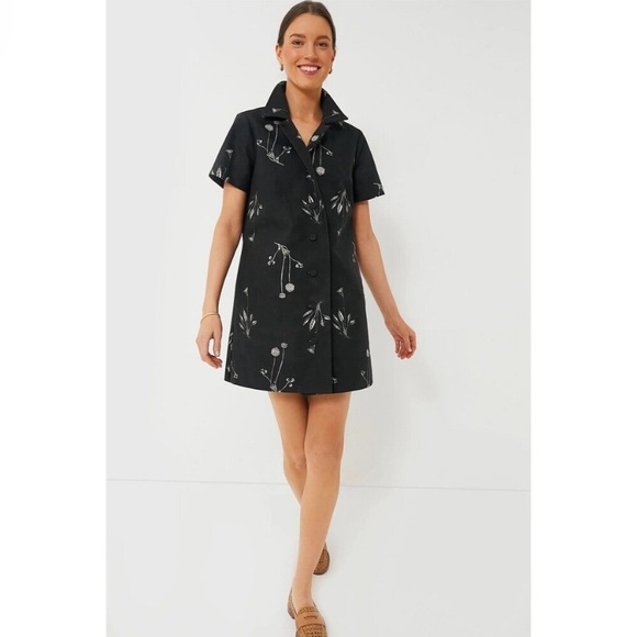 Tuckernuck Black Meadow Large Rue Marley Dress Black Floral Cotton Button-Up XL‎